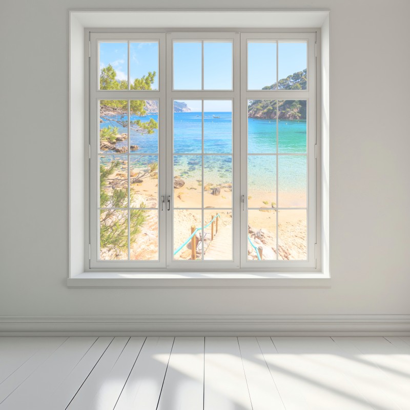 Naklejka na okno schody na plażę Aiguablava, Costa Brava – Wallissimo® Naklejka na okno schody na plażę Aiguablava, Costa Brava – Wallissimo®