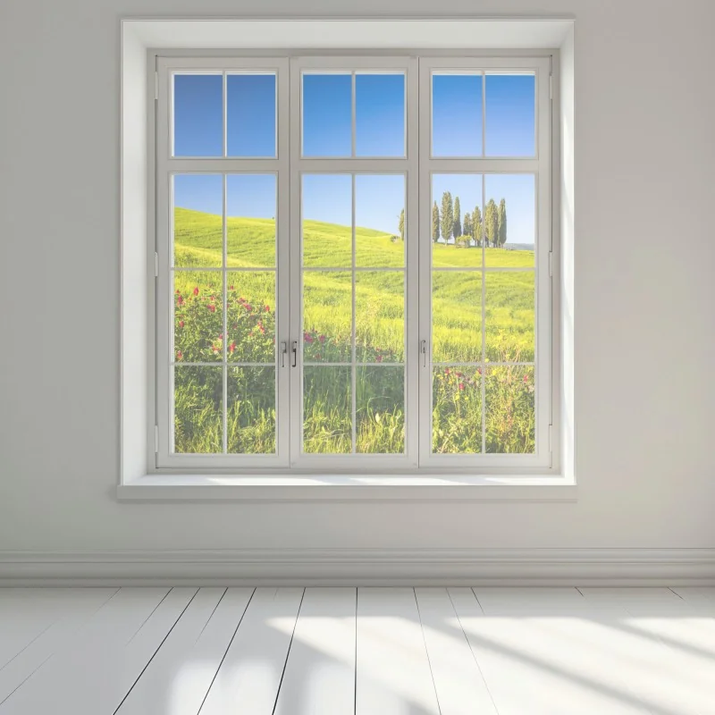 Naklejka na okno słoneczne zielone wzgórza z cyprysami – Wallissimo® Naklejka na okno słoneczne zielone wzgórza z cyprysami – Wallissimo®