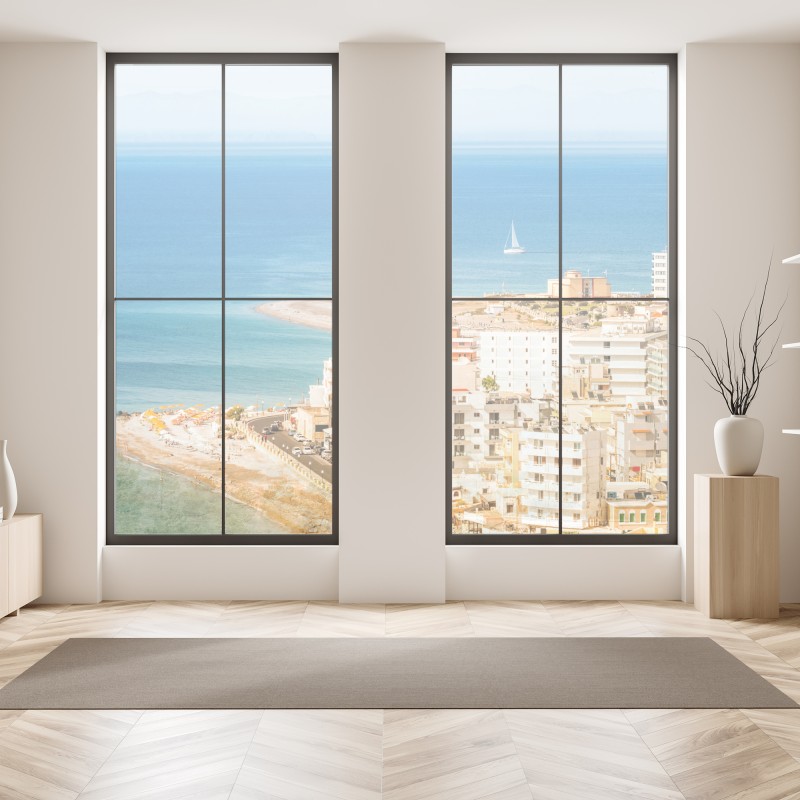 Naklejka na okno złote liście monstery na ciemnym tle – Wallissimo®