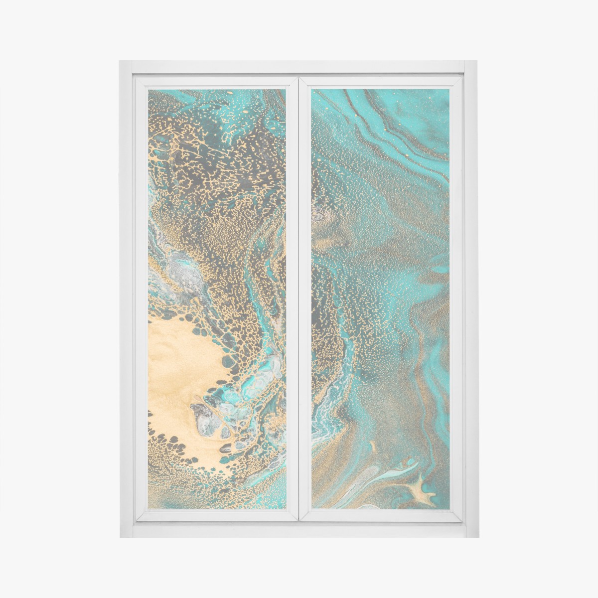 Window decal turquoise and gold fluid swirl