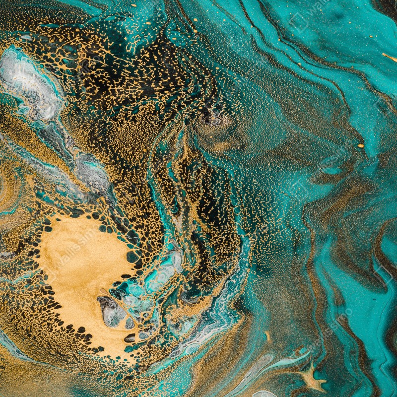 Naklejka na okno turkusowy i złoty płynny wir abstrakcji – Wallissimo® Naklejka na okno turkusowy i złoty płynny wir abstrakcji – Wallissimo®