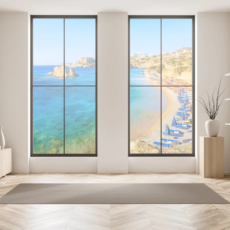 Naklejka na okno turkusowe jezioro i górski pejzaż – Wallissimo®