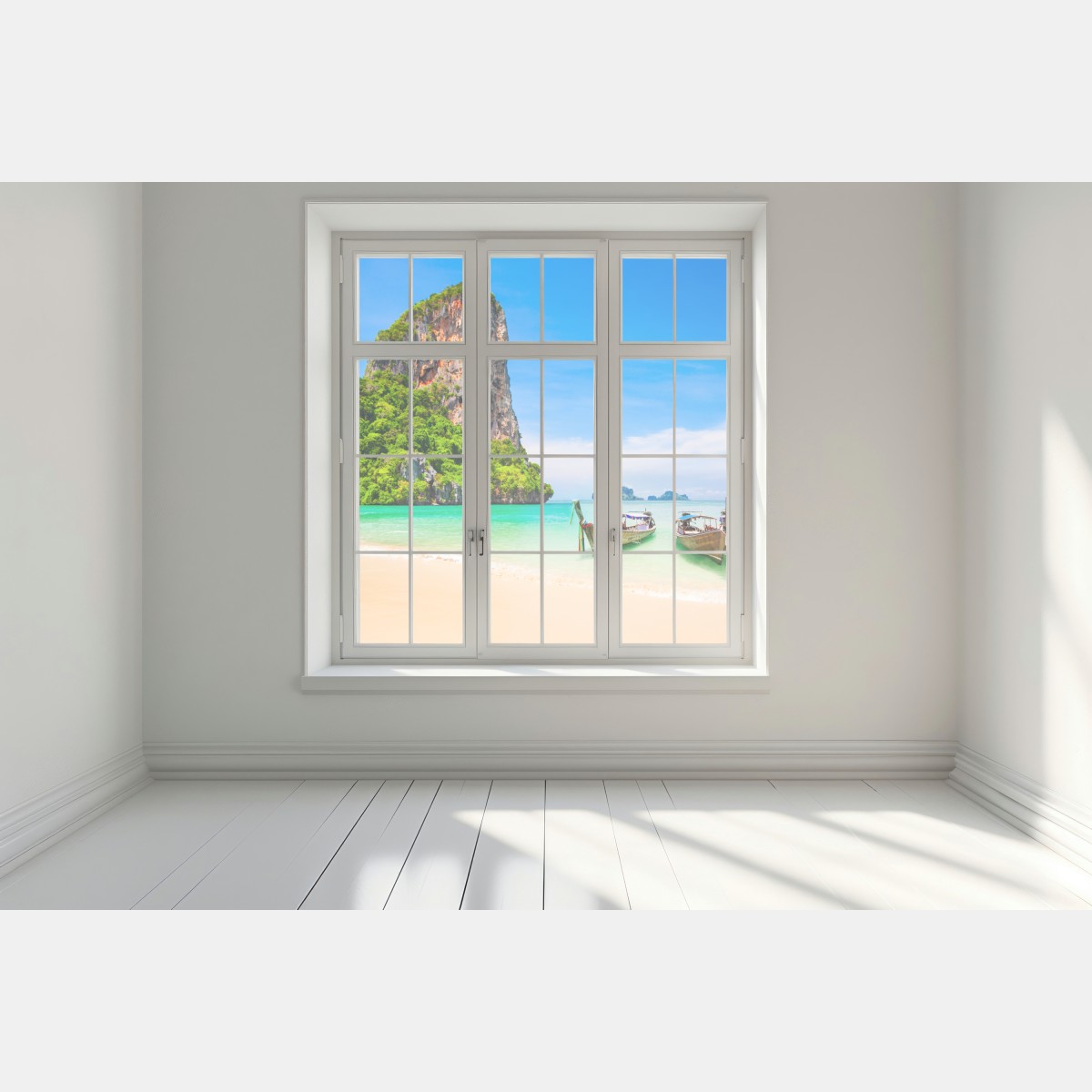 Naklejka na okno tropikalna plaża z tradycyjnymi łodziami w Tajlandii – Wallissimo® Naklejka na okno tropikalna plaża z tradycyjnymi łodziami w Tajlandii – Wallissimo®