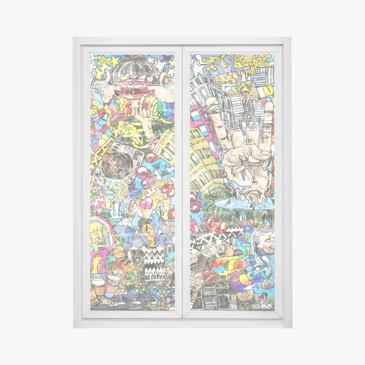 Naklejka na okno kolorowy miejski mural muzyczny – Wallissimo® Naklejka na okno kolorowy miejski mural muzyczny – Wallissimo®