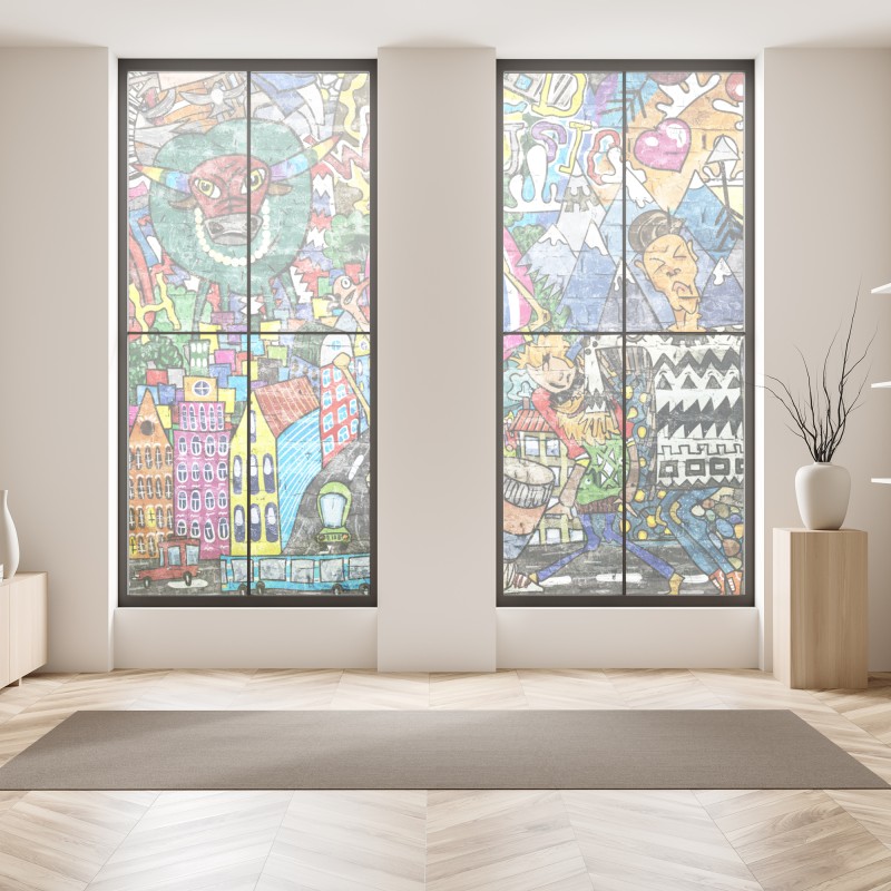 Naklejka na okno słoneczna łąka o zachodzie słońca – Wallissimo®