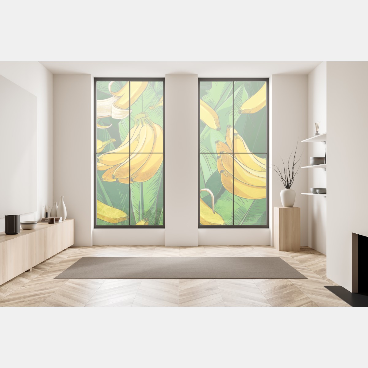 Naklejka na okno tropikalny wzór bananów z liśćmi – Wallissimo® Naklejka na okno tropikalny wzór bananów z liśćmi – Wallissimo®