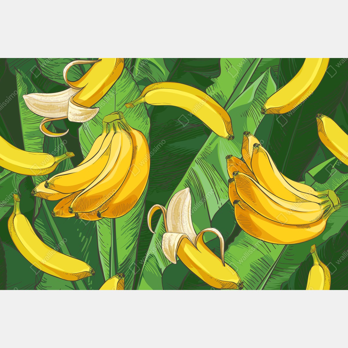 Naklejka na okno tropikalny wzór bananów z liśćmi – Wallissimo® Naklejka na okno tropikalny wzór bananów z liśćmi – Wallissimo®
