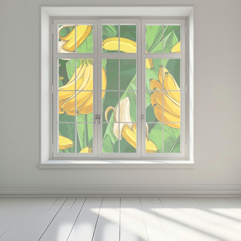 Naklejka na okno tropikalny wzór bananów z liśćmi – Wallissimo® Naklejka na okno tropikalny wzór bananów z liśćmi – Wallissimo®