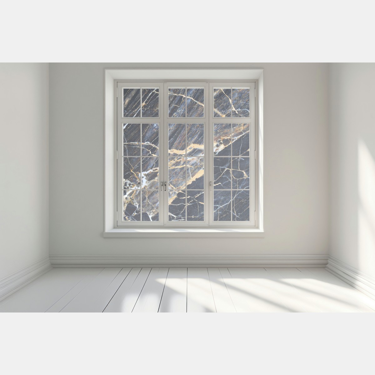 Naklejka na okno ciemny marmur ze złotymi i kremowymi żyłami – Wallissimo® Naklejka na okno ciemny marmur ze złotymi i kremowymi żyłami – Wallissimo®