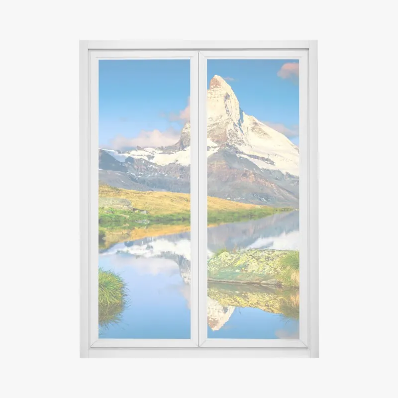 Naklejka na okno jesienne drzewa odbite w spokojnym jeziorze – Wallissimo®