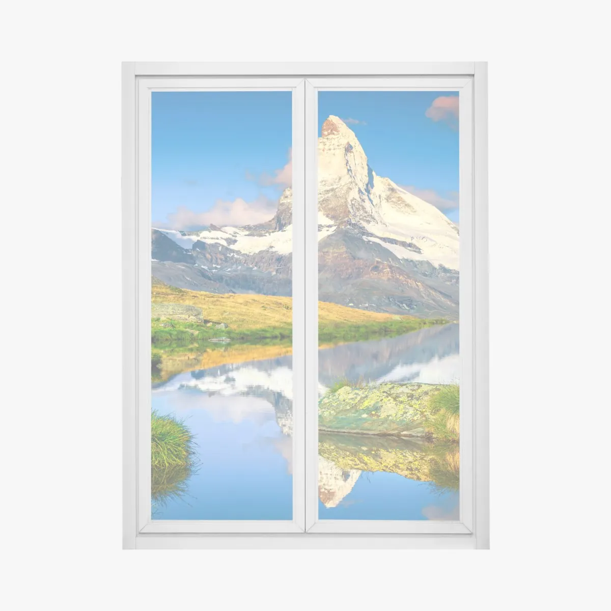 Naklejka na okno majestatyczny Matterhorn odbity w alpejskim jeziorze – Wallissimo® Naklejka na okno majestatyczny Matterhorn odbity w alpejskim jeziorze – Wallissimo®