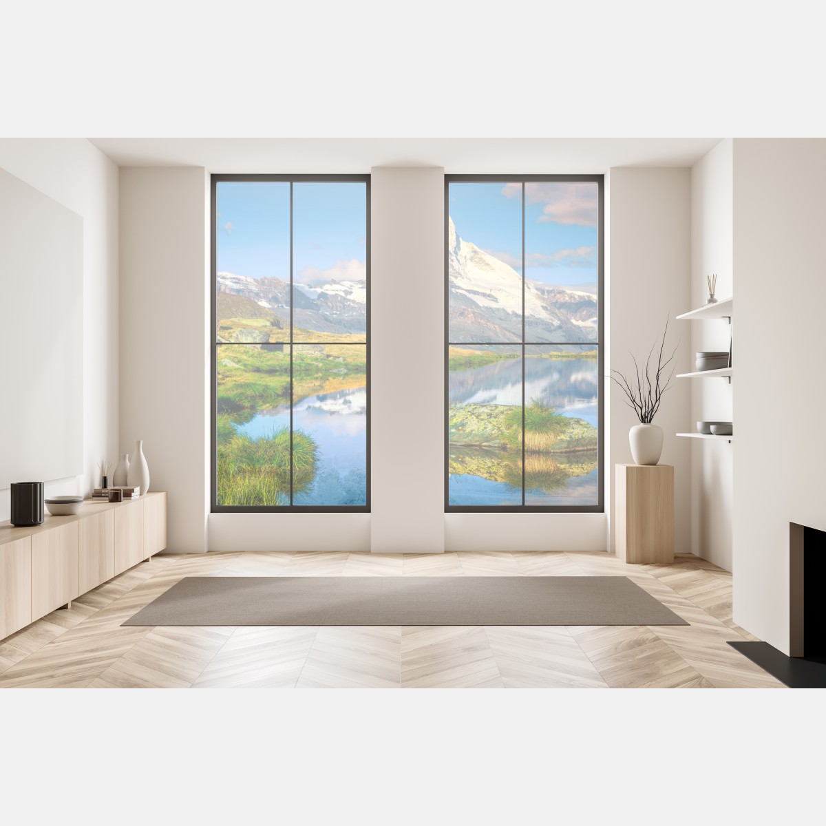 Naklejka na okno majestatyczny Matterhorn odbity w alpejskim jeziorze – Wallissimo® Naklejka na okno majestatyczny Matterhorn odbity w alpejskim jeziorze – Wallissimo®