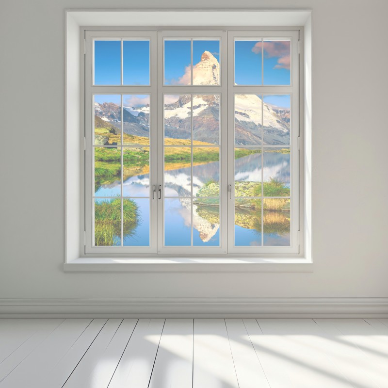 Naklejka na okno majestatyczny Matterhorn odbity w alpejskim jeziorze – Wallissimo® Naklejka na okno majestatyczny Matterhorn odbity w alpejskim jeziorze – Wallissimo®