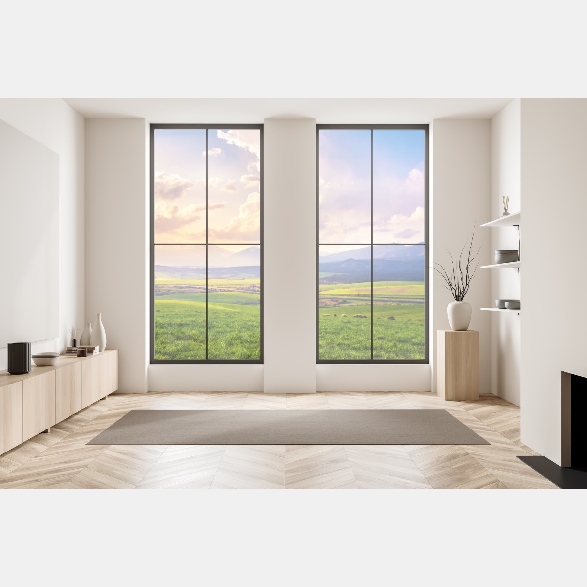 Naklejka na okno panorama wiosennej doliny górskiej, Tatry Słowacja – Wallissimo® Naklejka na okno panorama wiosennej doliny górskiej, Tatry Słowacja – Wallissimo®