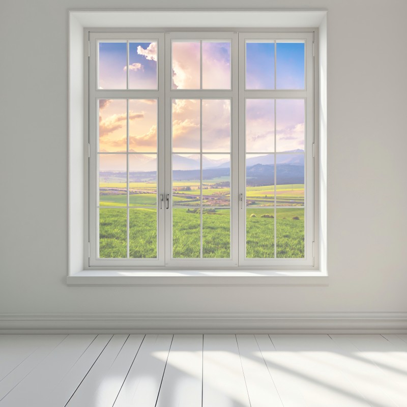 Naklejka na okno panorama wiosennej doliny górskiej, Tatry Słowacja – Wallissimo® Naklejka na okno panorama wiosennej doliny górskiej, Tatry Słowacja – Wallissimo®