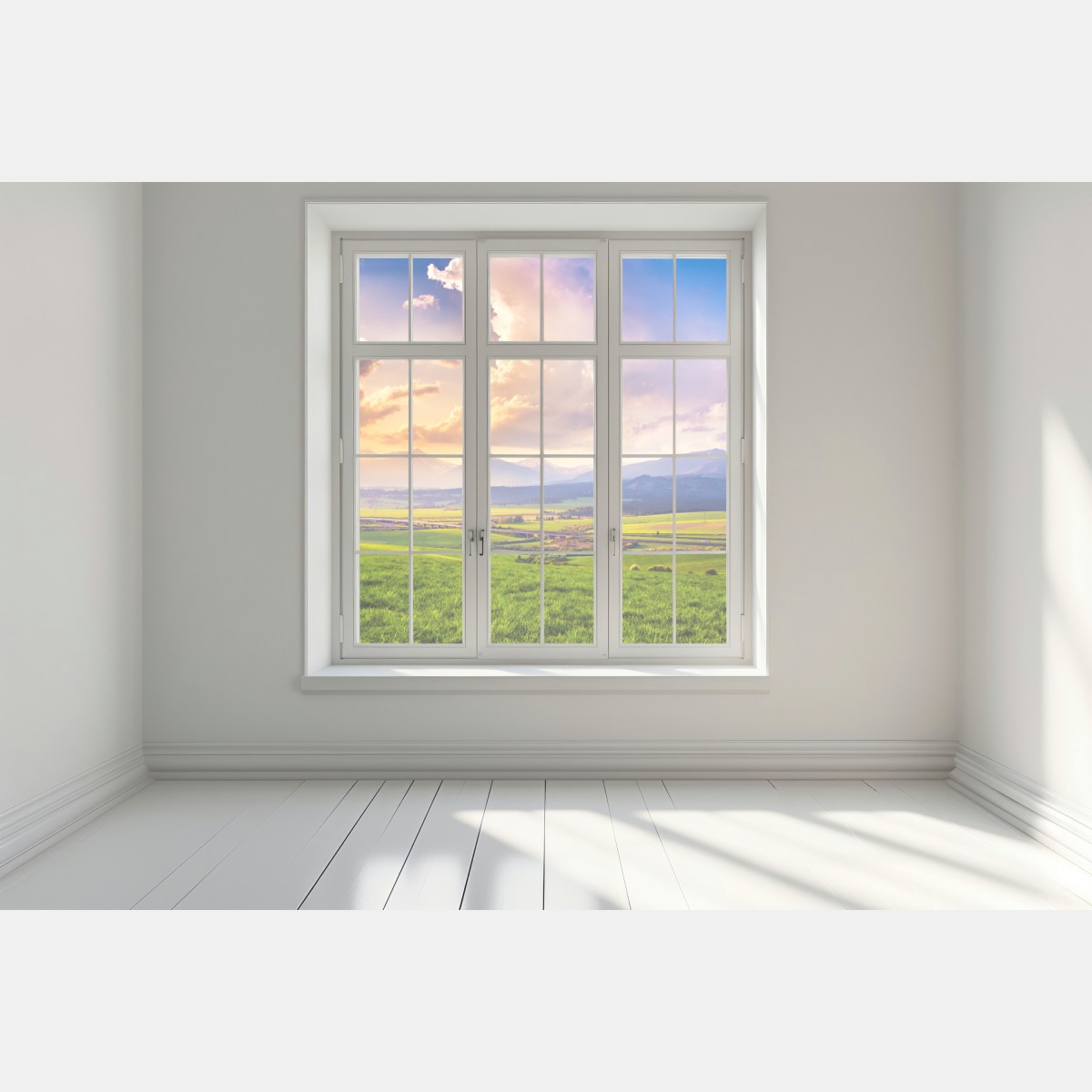 Naklejka na okno panorama wiosennej doliny górskiej, Tatry Słowacja – Wallissimo® Naklejka na okno panorama wiosennej doliny górskiej, Tatry Słowacja – Wallissimo®