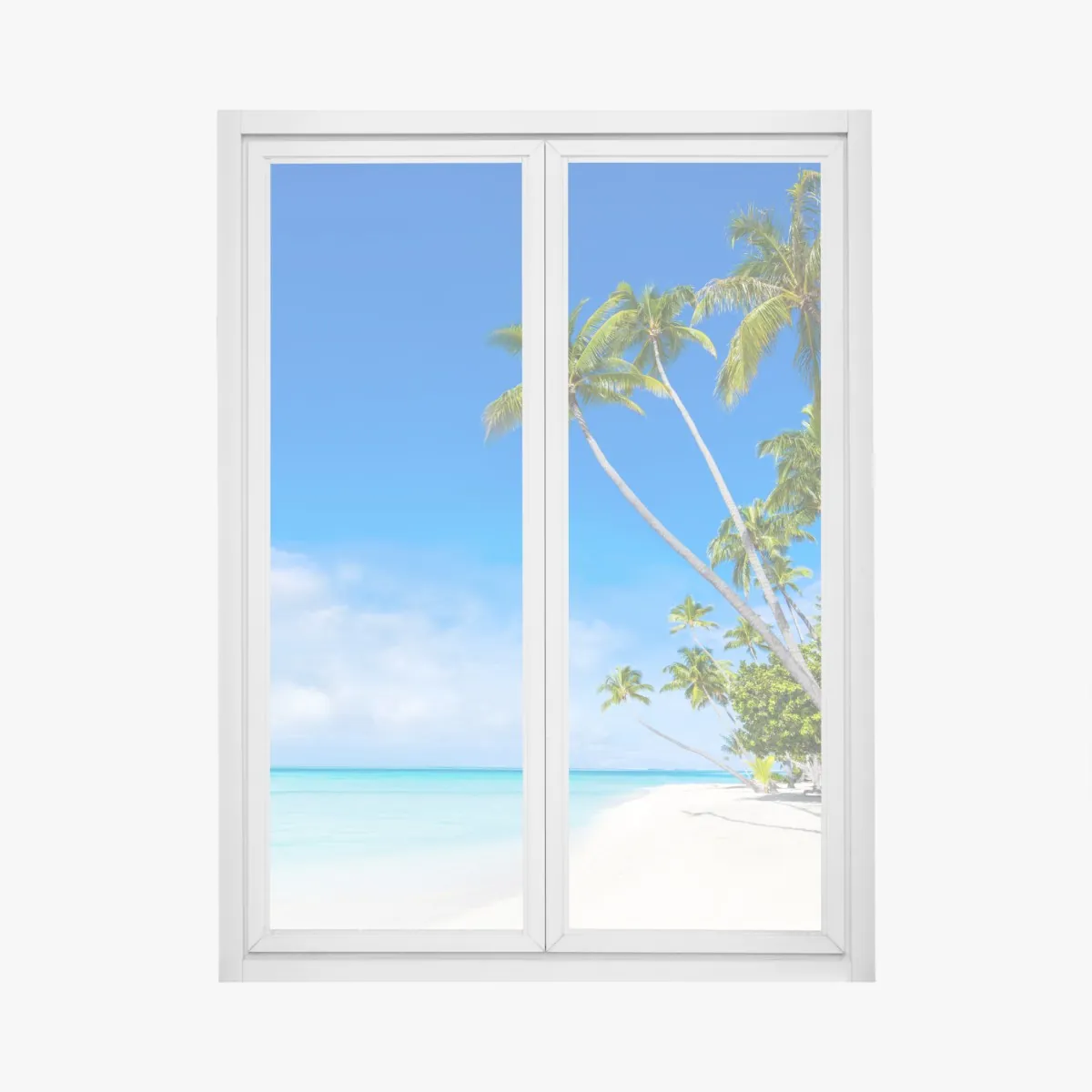Naklejka na okno tropikalna plaża z palmami – Wallissimo® Naklejka na okno tropikalna plaża z palmami – Wallissimo®