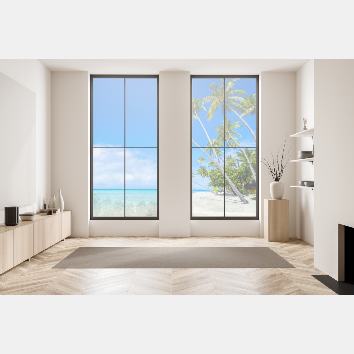 Naklejka na okno tropikalna plaża z palmami – Wallissimo® Naklejka na okno tropikalna plaża z palmami – Wallissimo®