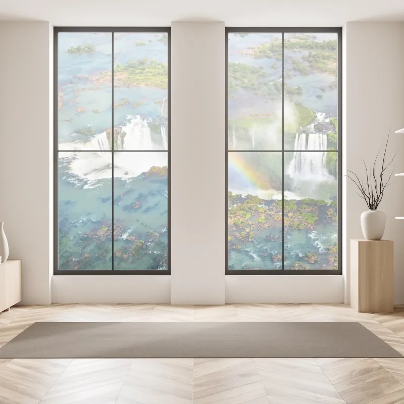 Naklejka na okno widok z lotu ptaka tropikalne wodospady z tęczą