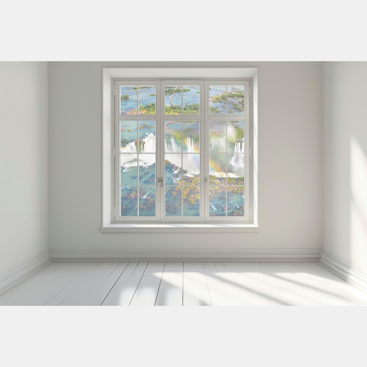 Naklejka na okno widok z lotu ptaka tropikalne wodospady z tęczą – Wallissimo® Naklejka na okno widok z lotu ptaka tropikalne wodospady z tęczą – Wallissimo®