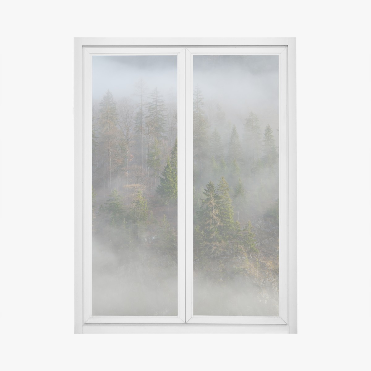 Window decal misty mountain forest
