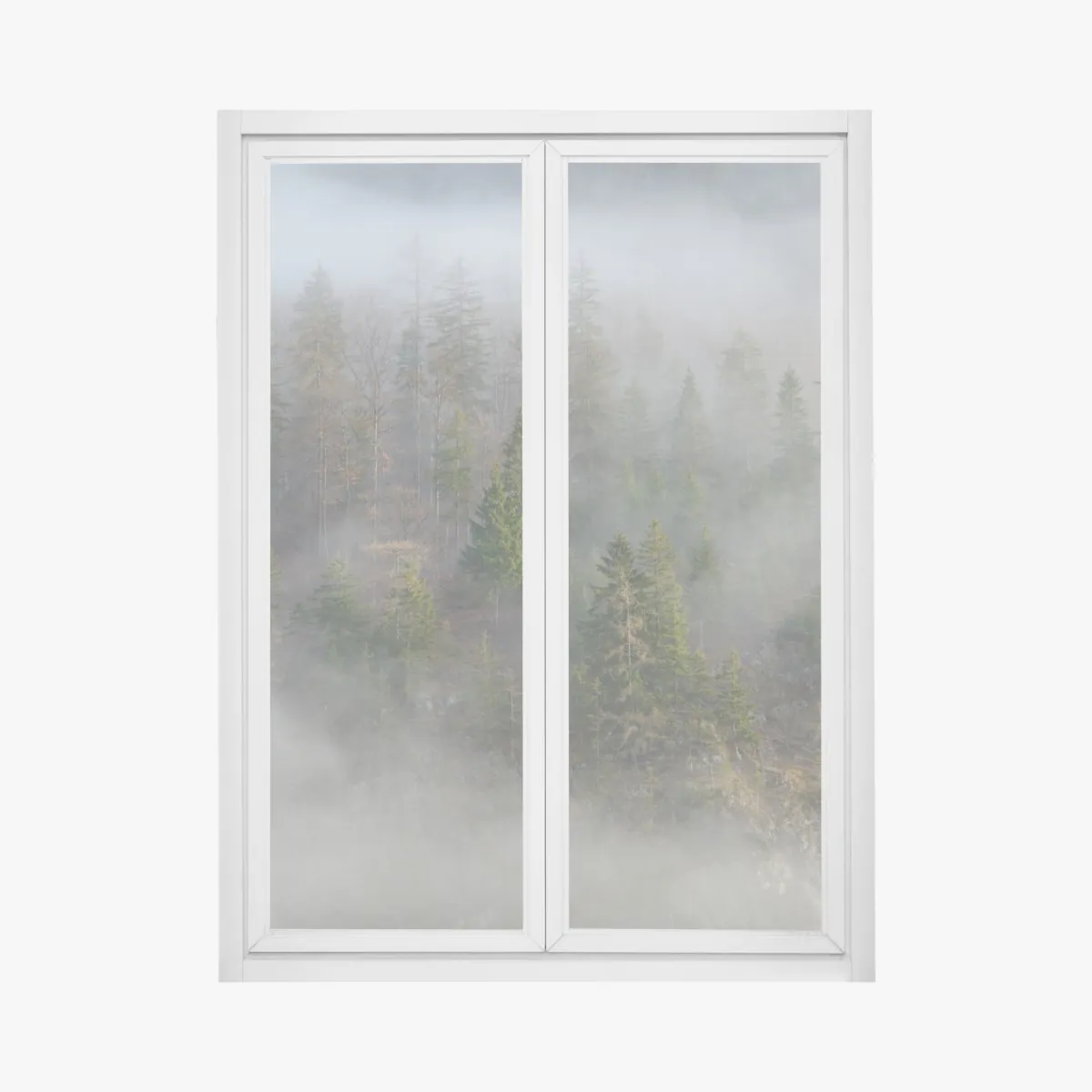 Naklejka na okno mglisty górski las – Wallissimo® Naklejka na okno mglisty górski las – Wallissimo®
