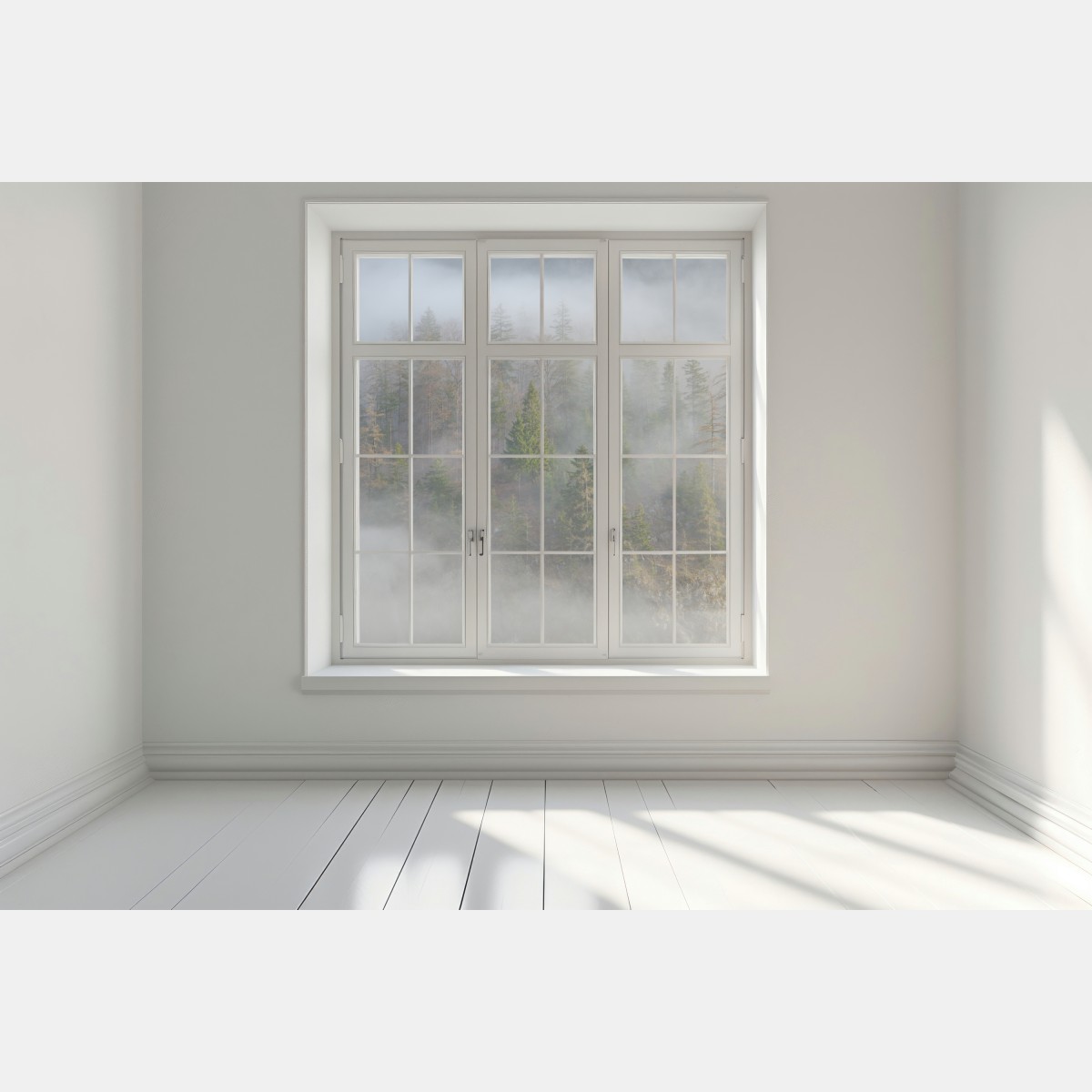 Naklejka na okno mglisty górski las – Wallissimo® Naklejka na okno mglisty górski las – Wallissimo®