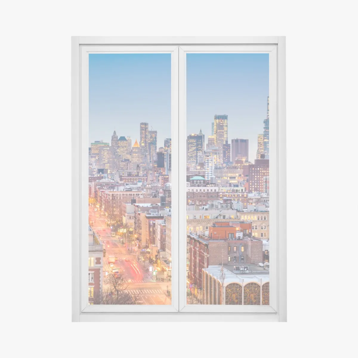 Naklejka na okno Nowy Jork panorama miasta o zmierzchu – Wallissimo® Naklejka na okno Nowy Jork panorama miasta o zmierzchu – Wallissimo®