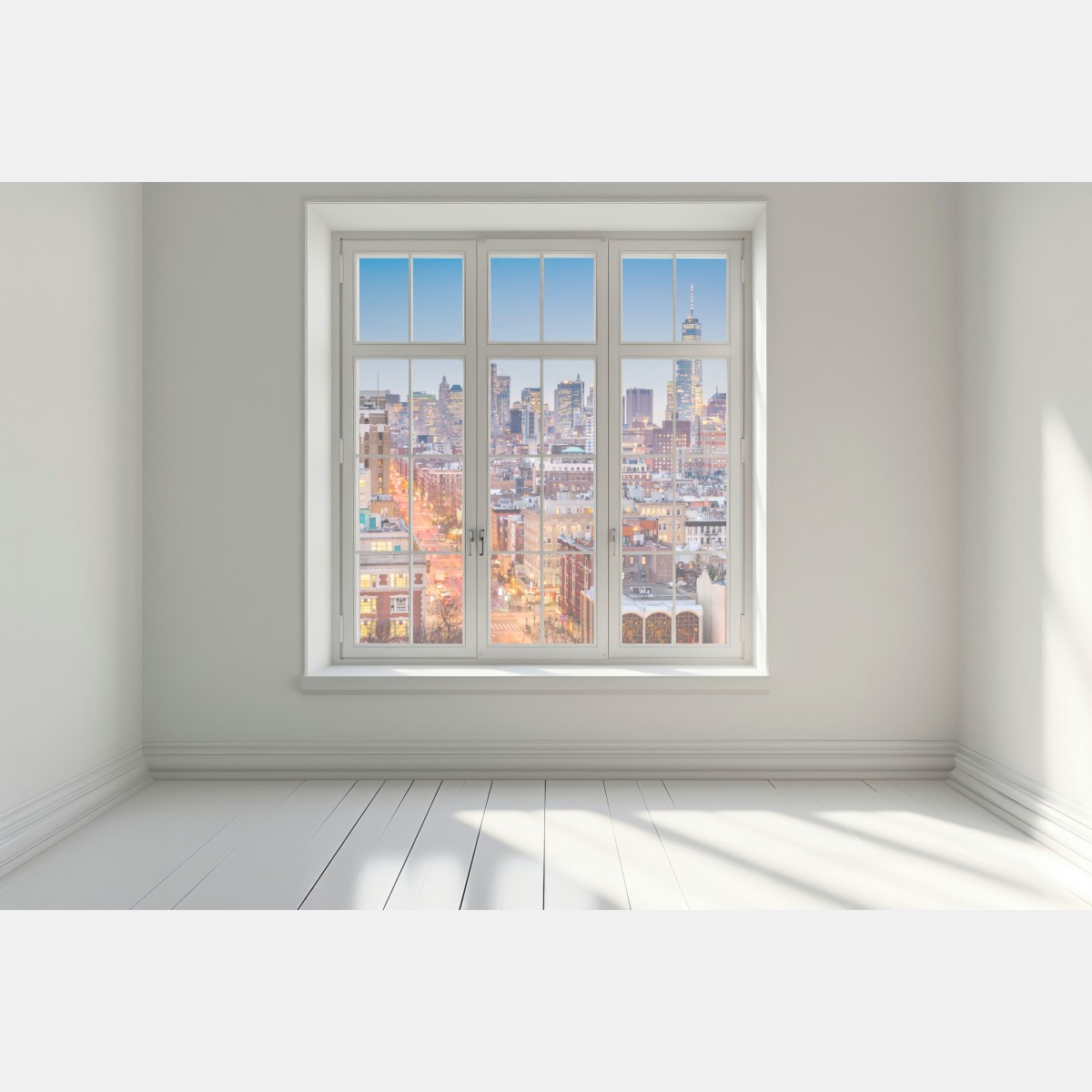 Naklejka na okno Nowy Jork panorama miasta o zmierzchu – Wallissimo® Naklejka na okno Nowy Jork panorama miasta o zmierzchu – Wallissimo®