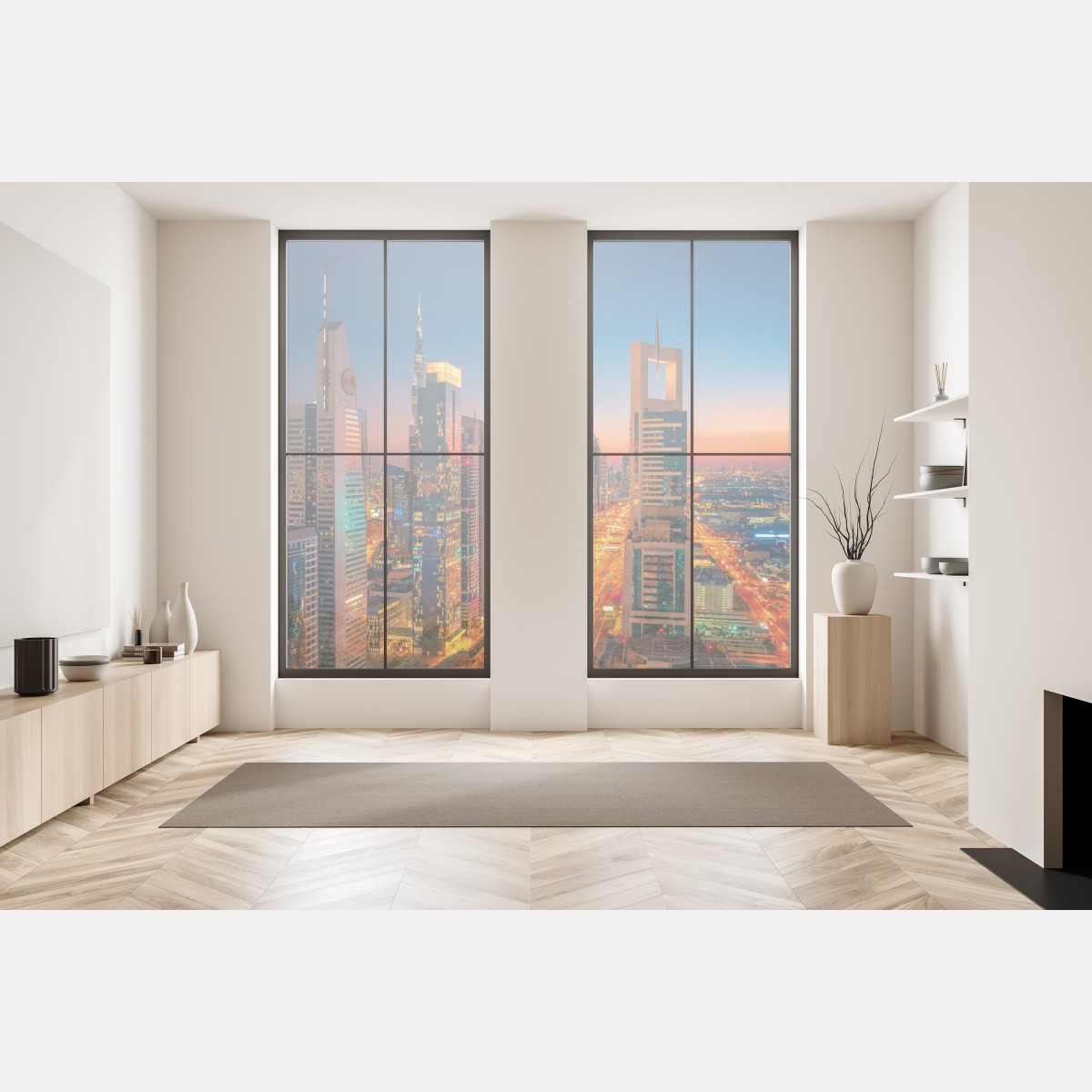 Naklejka na okno panorama Dubaju o zmierzchu – Wallissimo® Naklejka na okno panorama Dubaju o zmierzchu – Wallissimo®