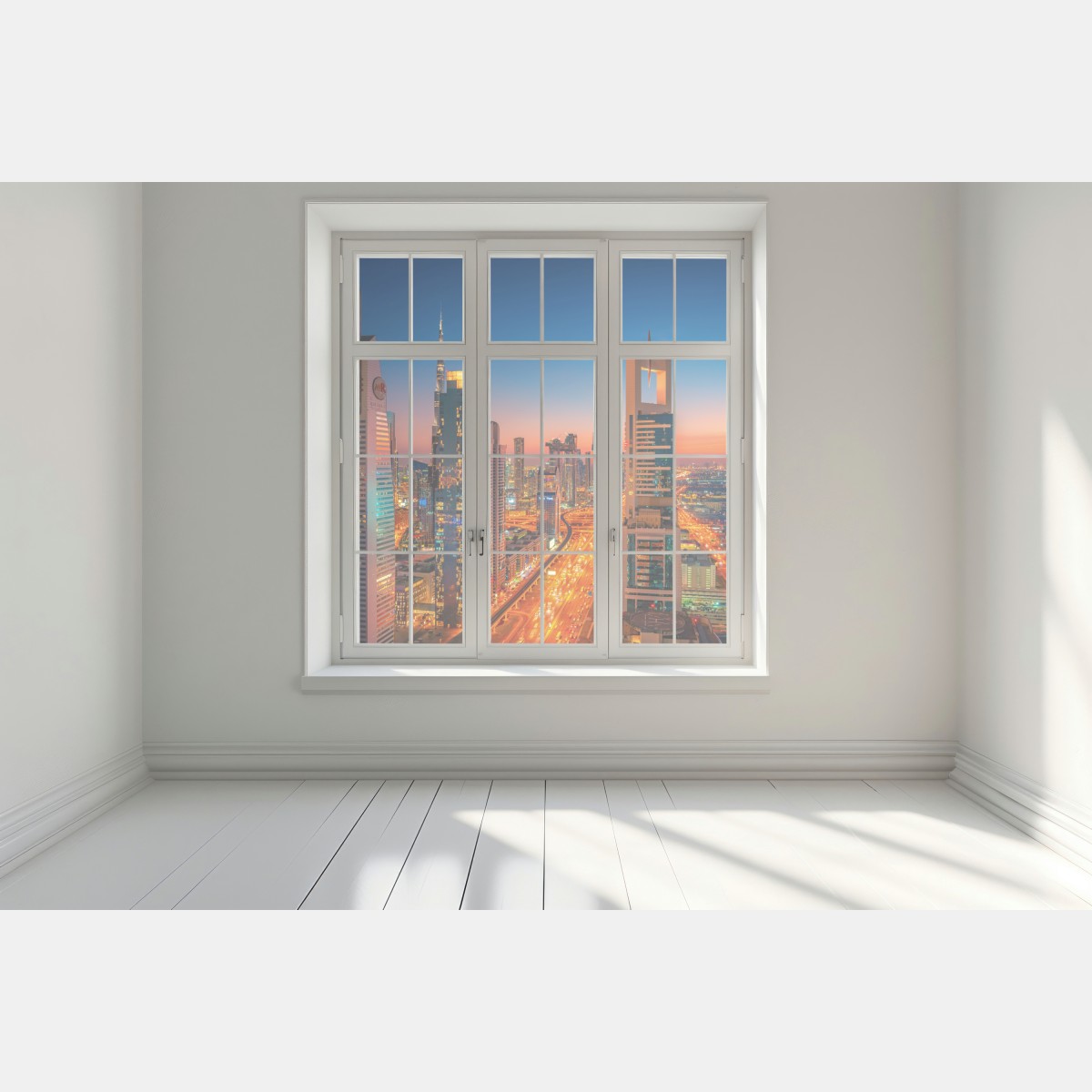 Naklejka na okno panorama Dubaju o zmierzchu – Wallissimo® Naklejka na okno panorama Dubaju o zmierzchu – Wallissimo®