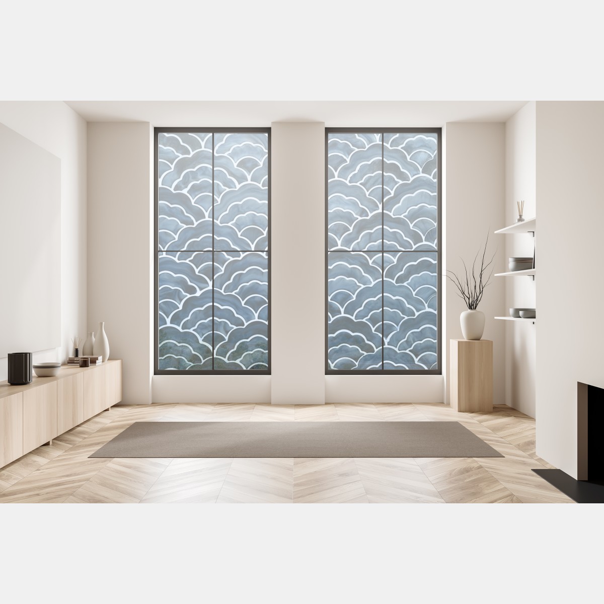 Naklejka na okno japoński niebieski wzór seigaiha – Wallissimo® Naklejka na okno japoński niebieski wzór seigaiha – Wallissimo®