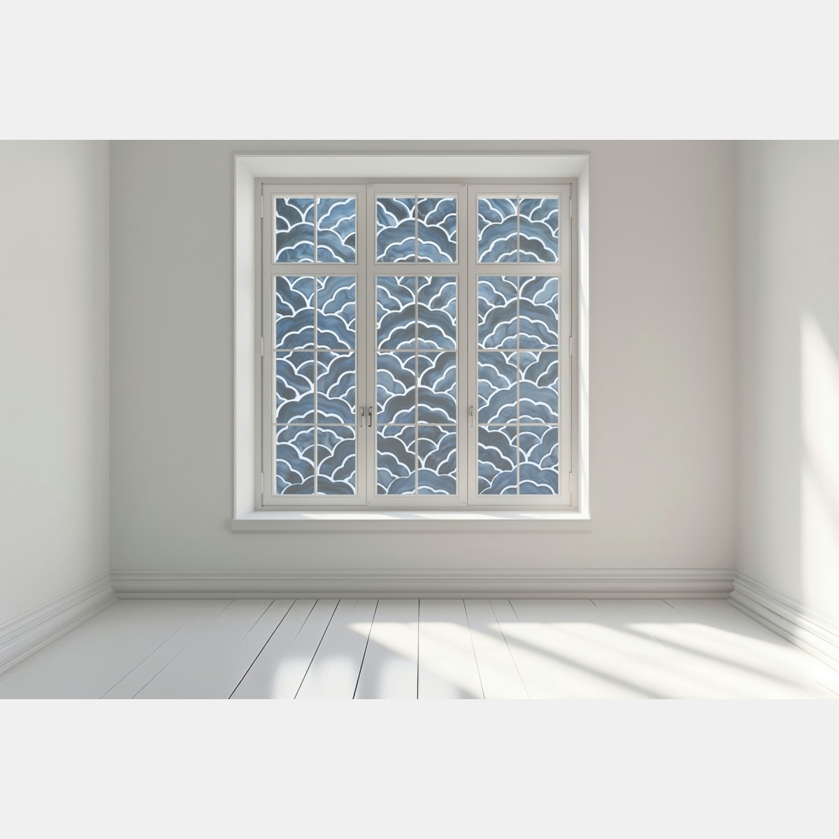 Naklejka na okno japoński niebieski wzór seigaiha – Wallissimo® Naklejka na okno japoński niebieski wzór seigaiha – Wallissimo®