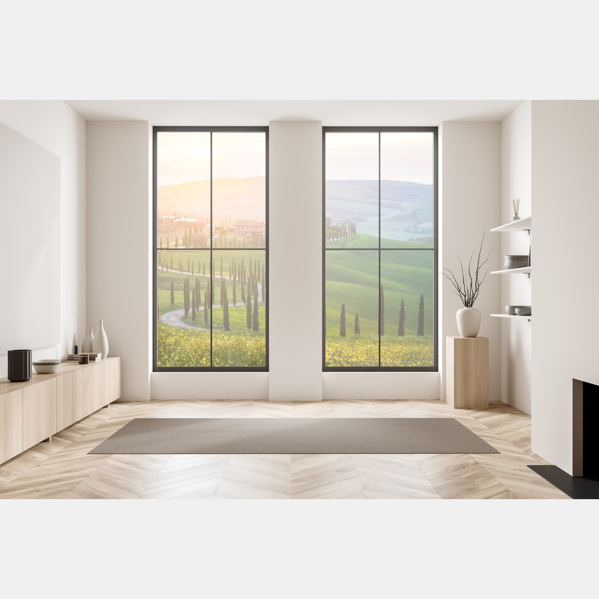 Naklejka na okno wschód słońca w Toskanii – Wallissimo® Naklejka na okno wschód słońca w Toskanii – Wallissimo®