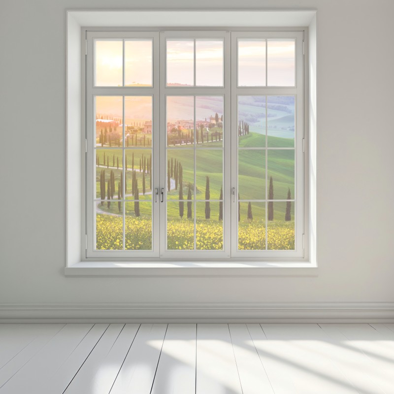 Naklejka na okno wschód słońca w Toskanii – Wallissimo® Naklejka na okno wschód słońca w Toskanii – Wallissimo®