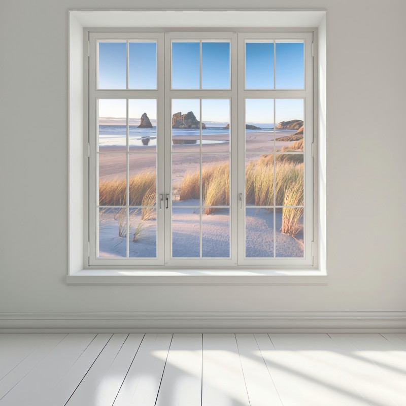 Naklejka na okno Wharariki Beach poranny pejzaż nad morzem – Wallissimo® Naklejka na okno Wharariki Beach poranny pejzaż nad morzem – Wallissimo®