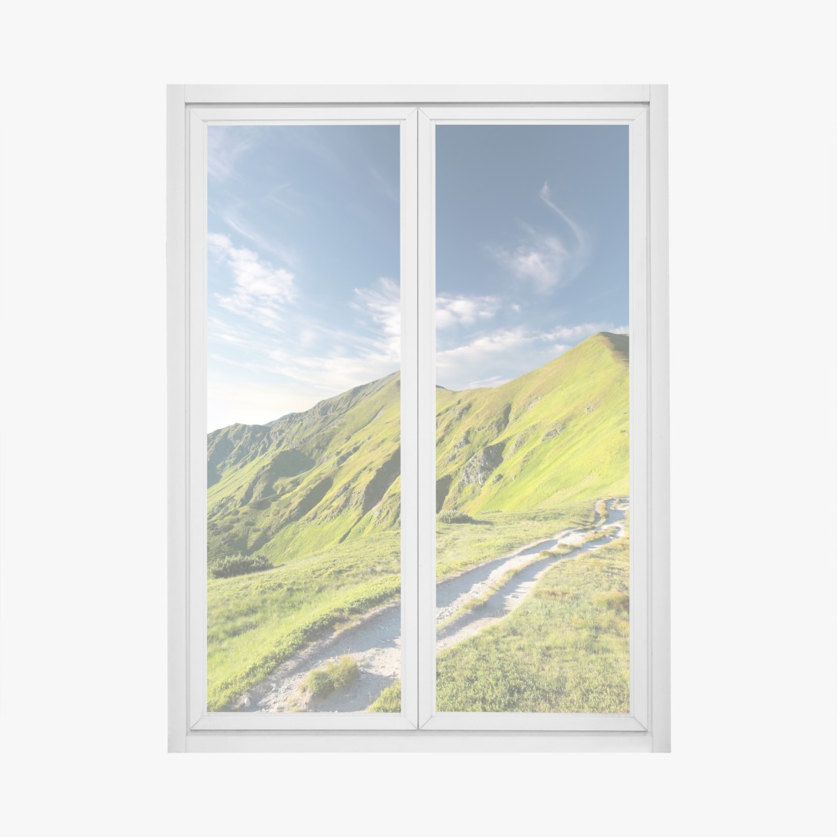 Window decal sunlit mountain ridge trail