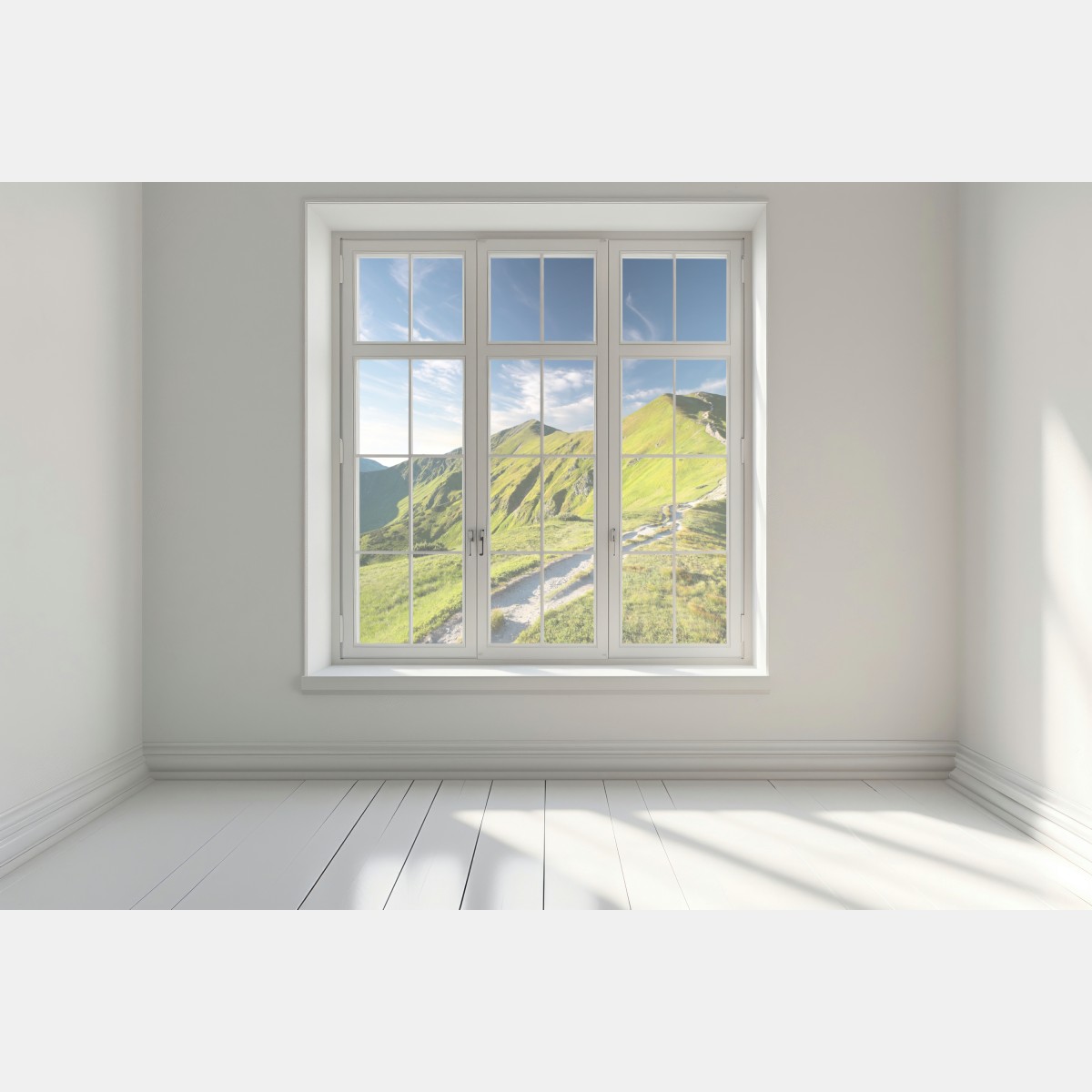 Naklejka na okno słoneczny grzbiet górski ze ścieżką – Wallissimo® Naklejka na okno słoneczny grzbiet górski ze ścieżką – Wallissimo®