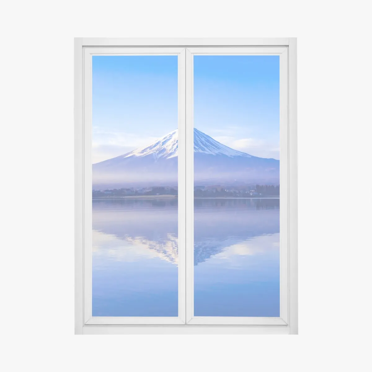 Naklejka na okno Góra Fuji poranne odbicie nad jeziorem – Wallissimo® Naklejka na okno Góra Fuji poranne odbicie nad jeziorem – Wallissimo®