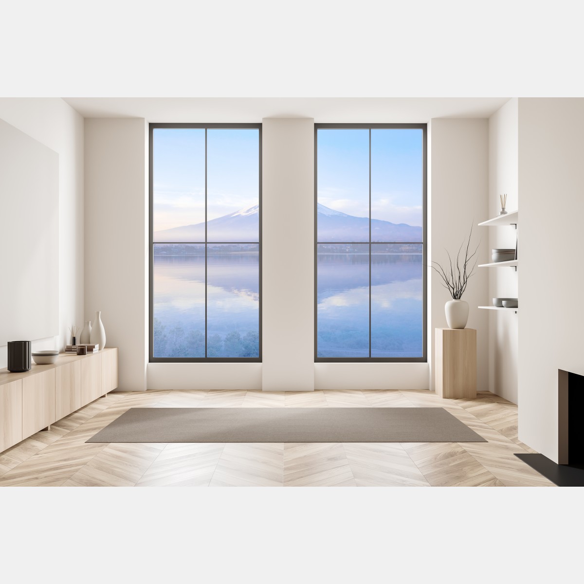 Naklejka na okno Góra Fuji poranne odbicie nad jeziorem – Wallissimo® Naklejka na okno Góra Fuji poranne odbicie nad jeziorem – Wallissimo®