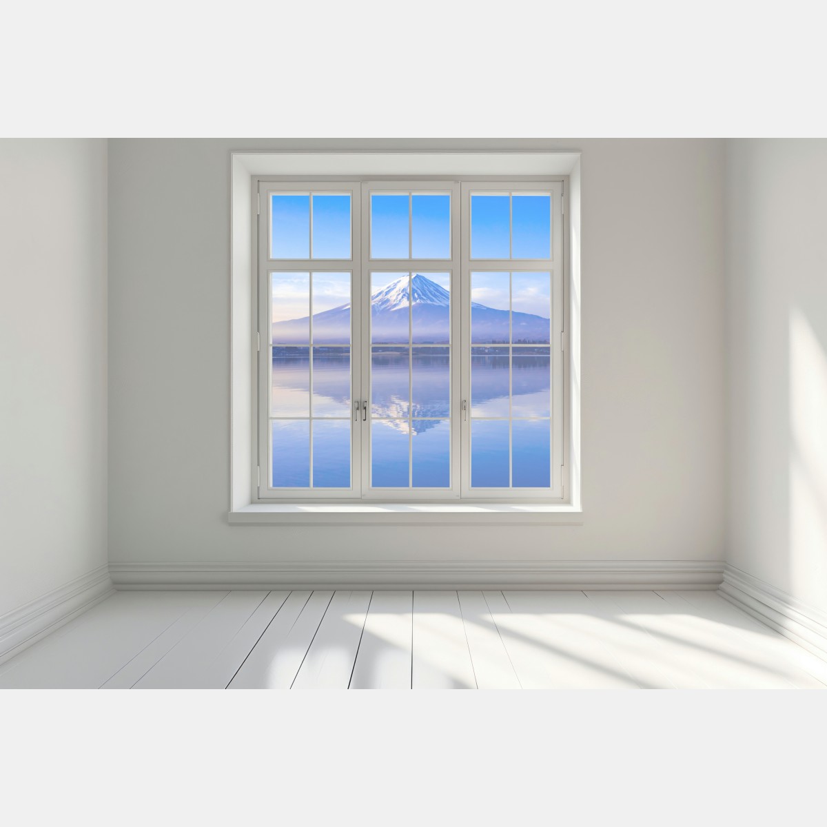 Naklejka na okno Góra Fuji poranne odbicie nad jeziorem – Wallissimo® Naklejka na okno Góra Fuji poranne odbicie nad jeziorem – Wallissimo®