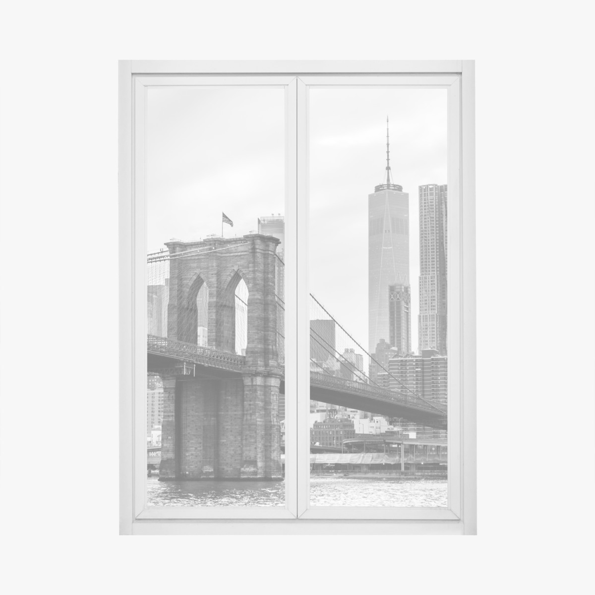 Window decal Brooklyn Bridge and New York skyline in grayscale