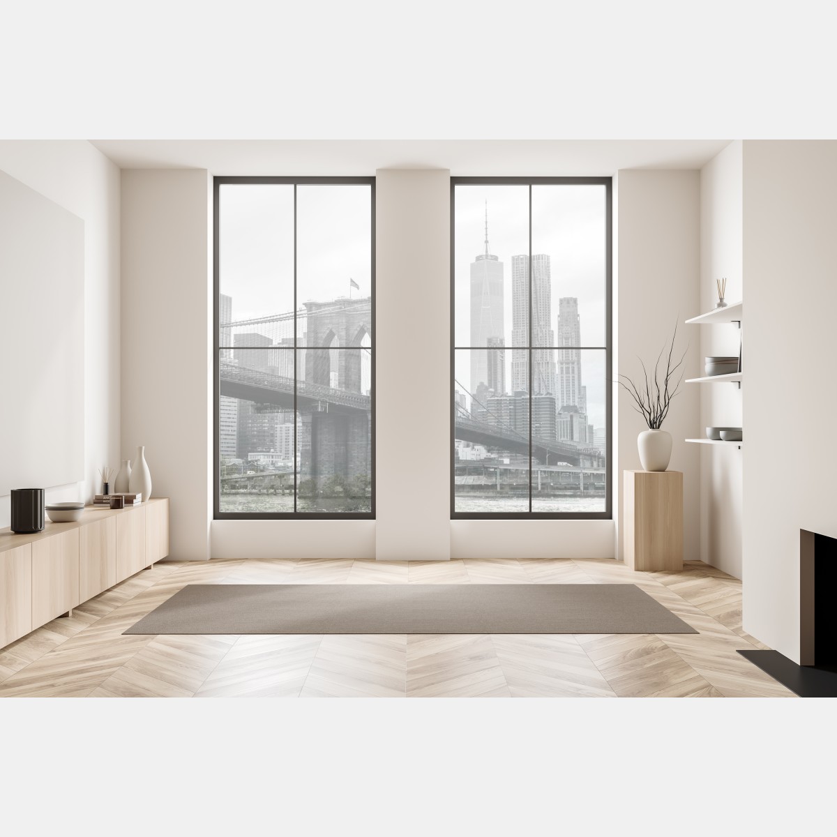 Naklejka na okno most brooklyński i panorama Nowego Jorku w odcieniach szarości – Wallissimo® Naklejka na okno most brooklyński i panorama Nowego Jorku w odcieniach szarości – Wallissimo®