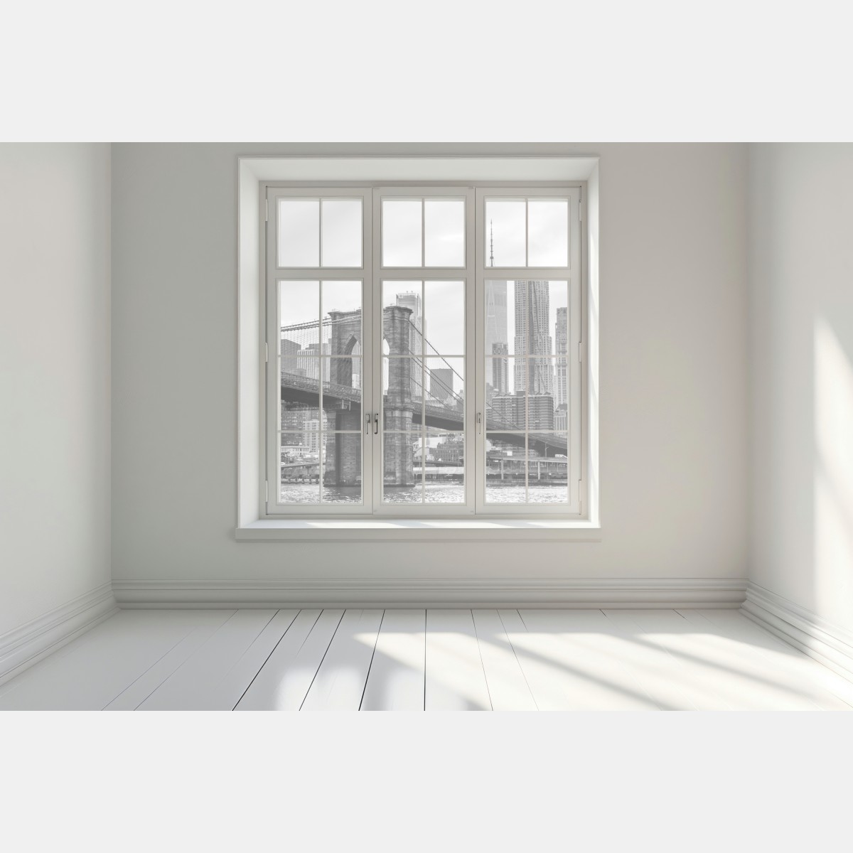 Naklejka na okno most brooklyński i panorama Nowego Jorku w odcieniach szarości – Wallissimo® Naklejka na okno most brooklyński i panorama Nowego Jorku w odcieniach szarości – Wallissimo®