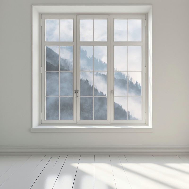 Naklejka na okno mglista górska panorama – Wallissimo® Naklejka na okno mglista górska panorama – Wallissimo®