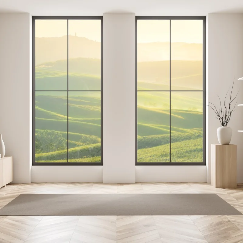 Naklejka na okno złoty wschód słońca nad zielonymi falującymi wzgórzami – Wallissimo® Naklejka na okno złoty wschód słońca nad zielonymi falującymi wzgórzami – Wallissimo®