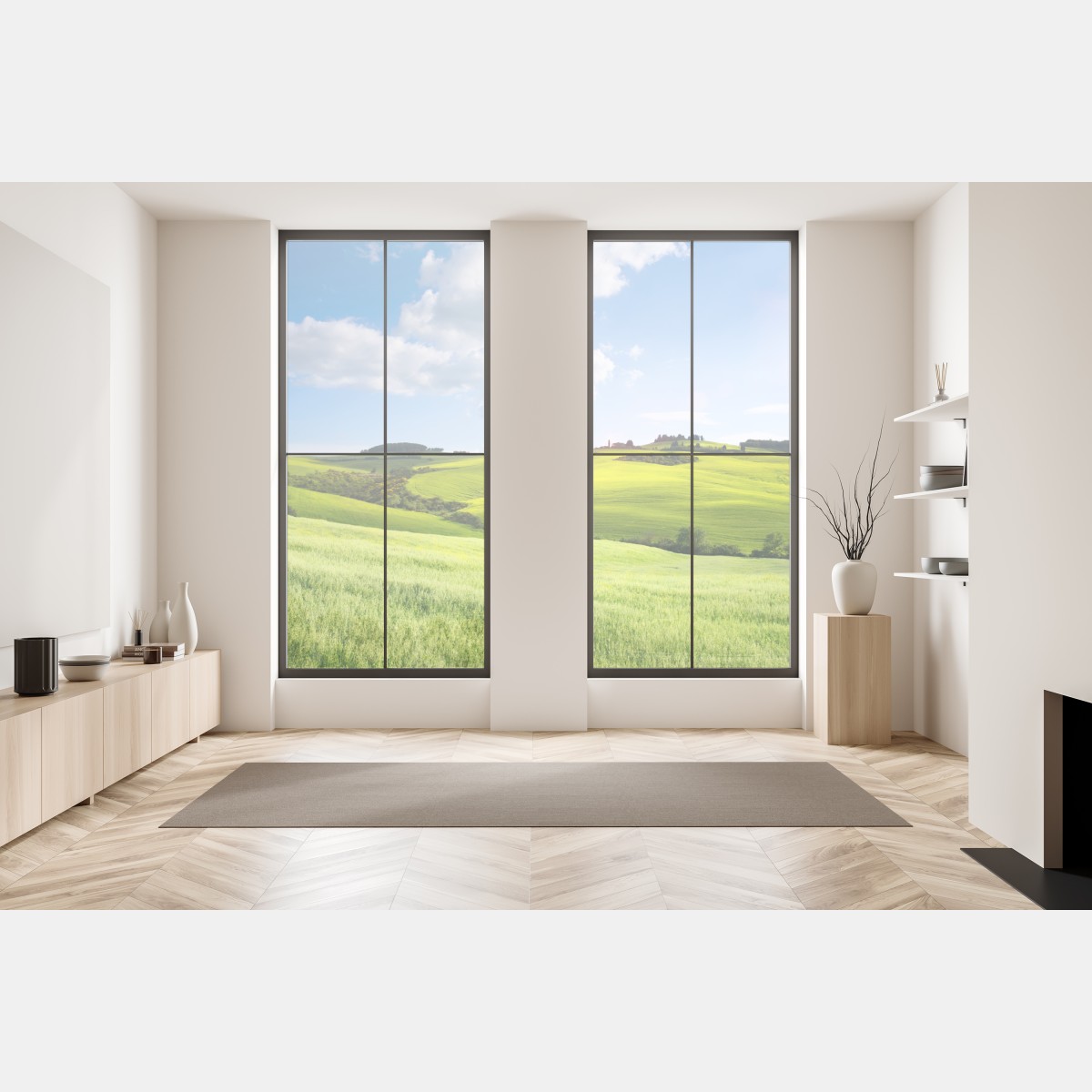 Naklejka na okno Toskania zielone wzgórza o zachodzie słońca – Wallissimo® Naklejka na okno Toskania zielone wzgórza o zachodzie słońca – Wallissimo®