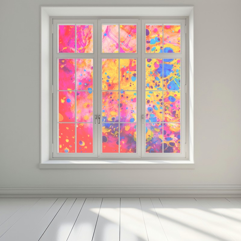 Naklejka na okno marmurkowanie ebru w żywych kolorach – Wallissimo® Naklejka na okno marmurkowanie ebru w żywych kolorach – Wallissimo®