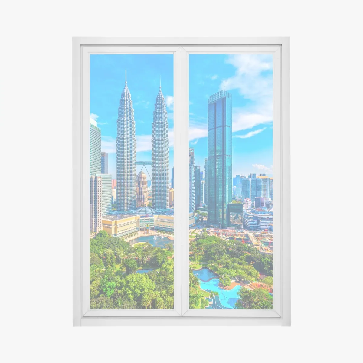 Naklejka na okno Kuala Lumpur panorama z wieżami Petronas – Wallissimo® Naklejka na okno Kuala Lumpur panorama z wieżami Petronas – Wallissimo®