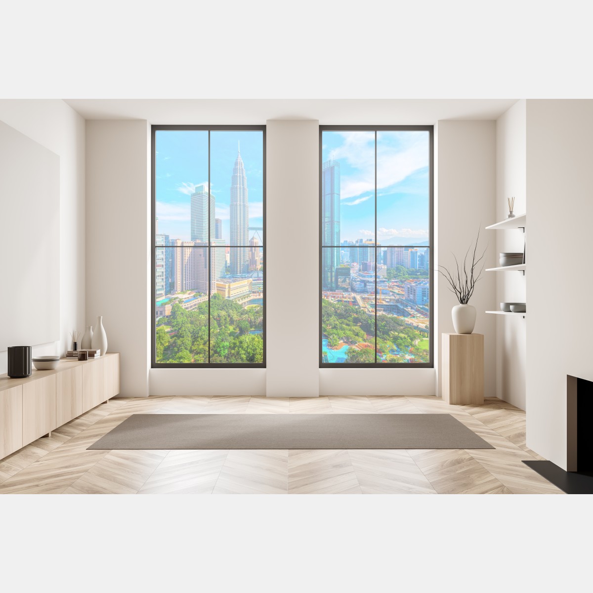 Naklejka na okno Kuala Lumpur panorama z wieżami Petronas – Wallissimo® Naklejka na okno Kuala Lumpur panorama z wieżami Petronas – Wallissimo®